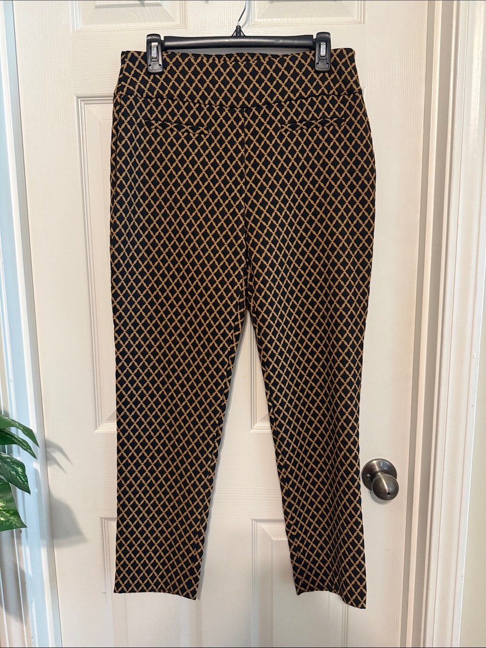crown & ivy Black and Camel Geometric Print Pants